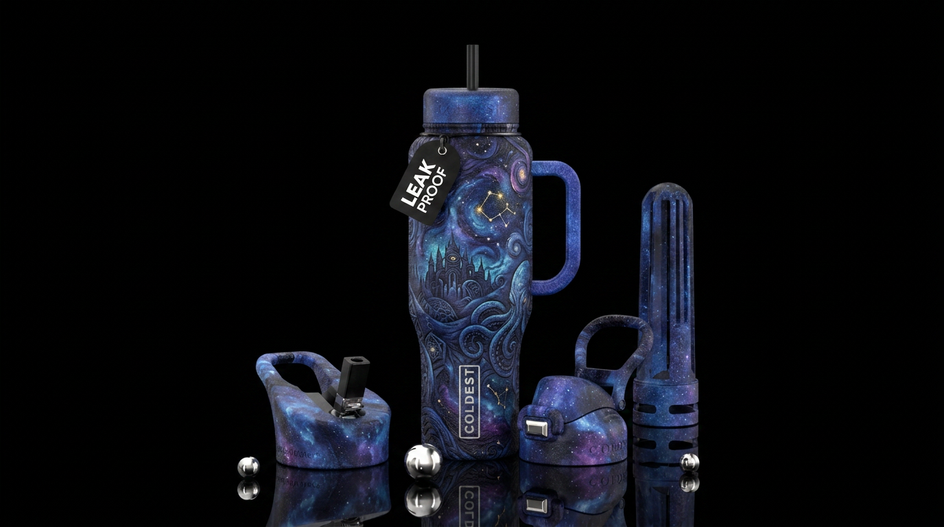 lovecraftian, starry night water bottle design
