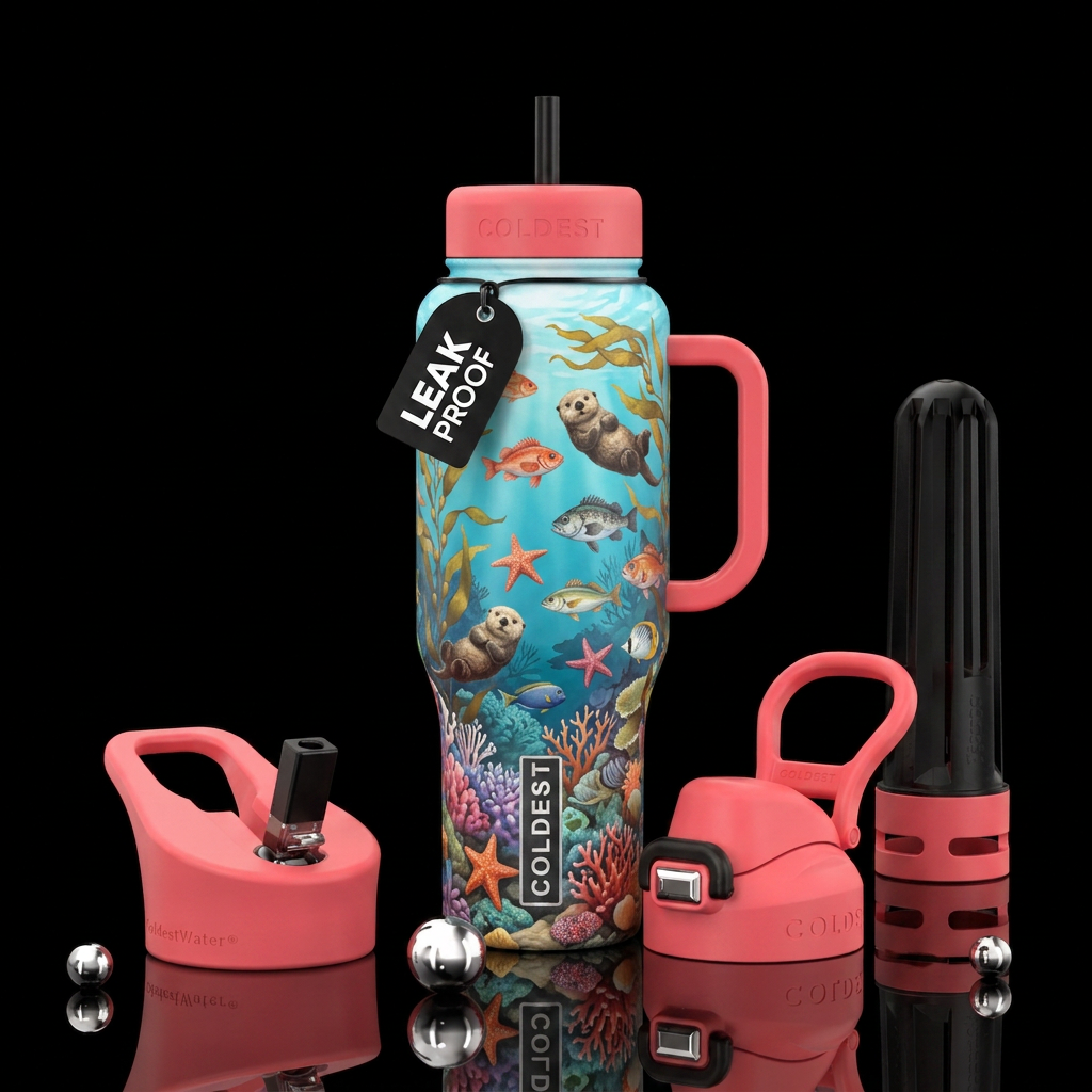 fish, starfish, otters, ocean water bottle design