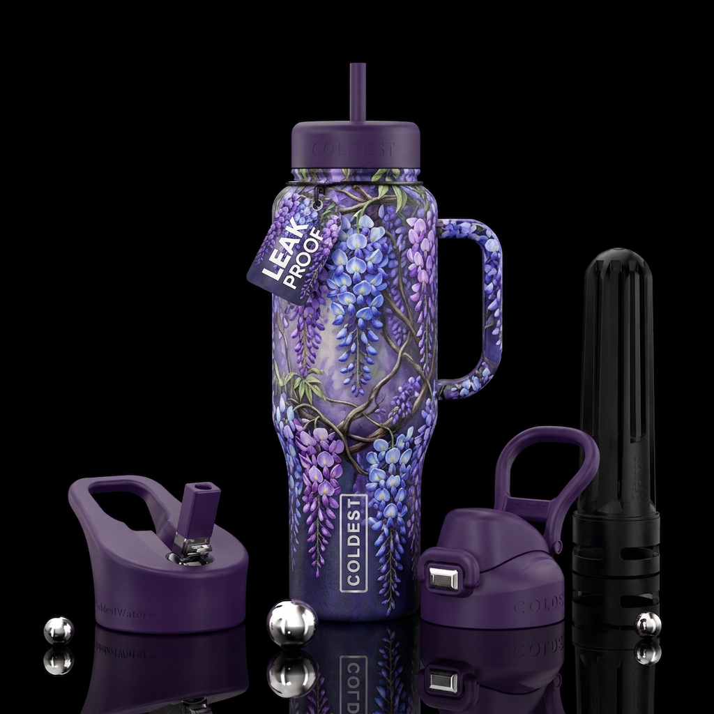 wisteria, beautiul, fantasy water bottle design