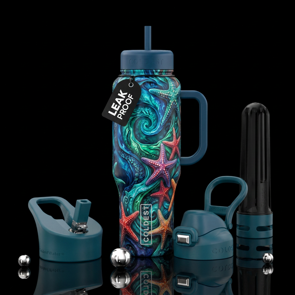 atlantis, starfish, beautiul, vibrant, luxurious water bottle design