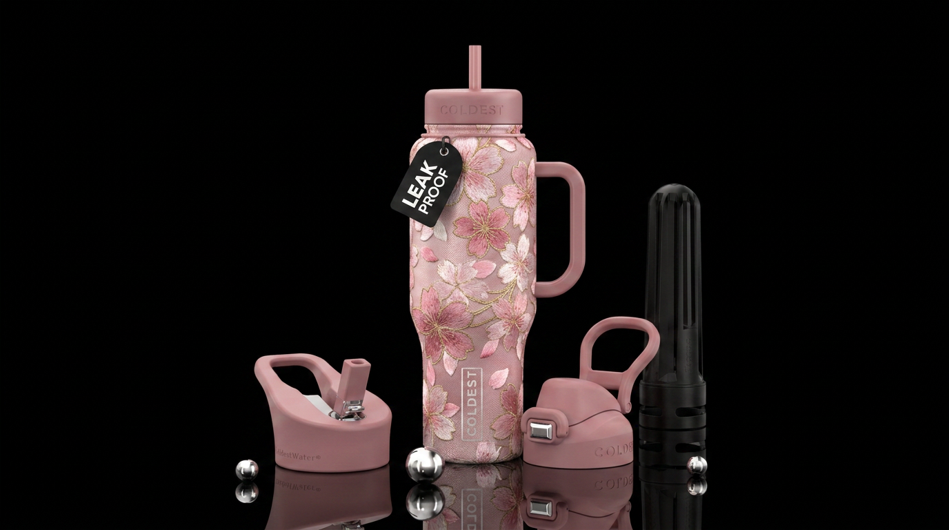 dusty pink, cherry blossom, luxurious water bottle design