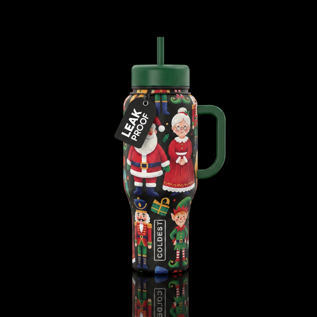 santa, mrs clause, nutcracker, elf water bottle design