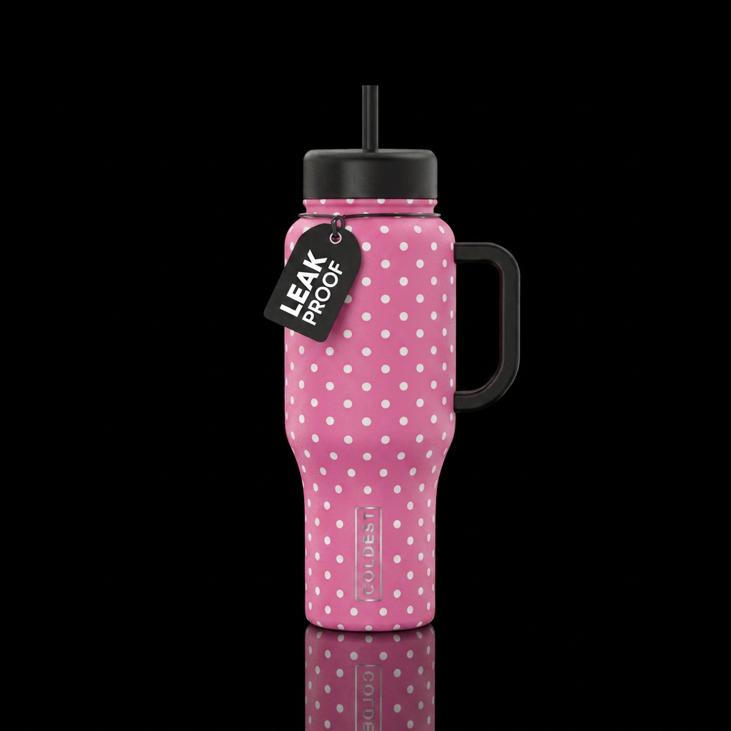 polka dots, pink bottle water bottle design