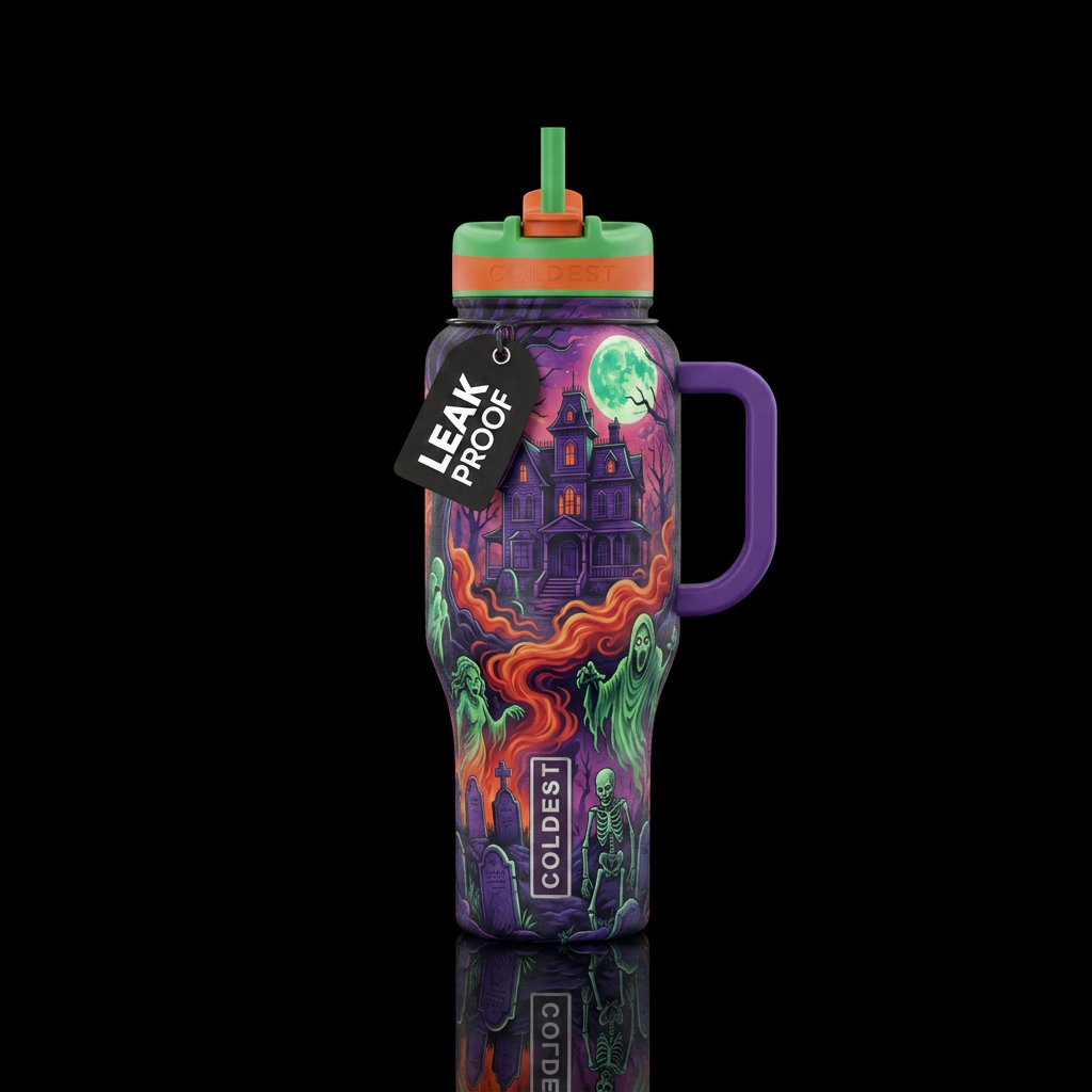 scary, haunted water bottle design