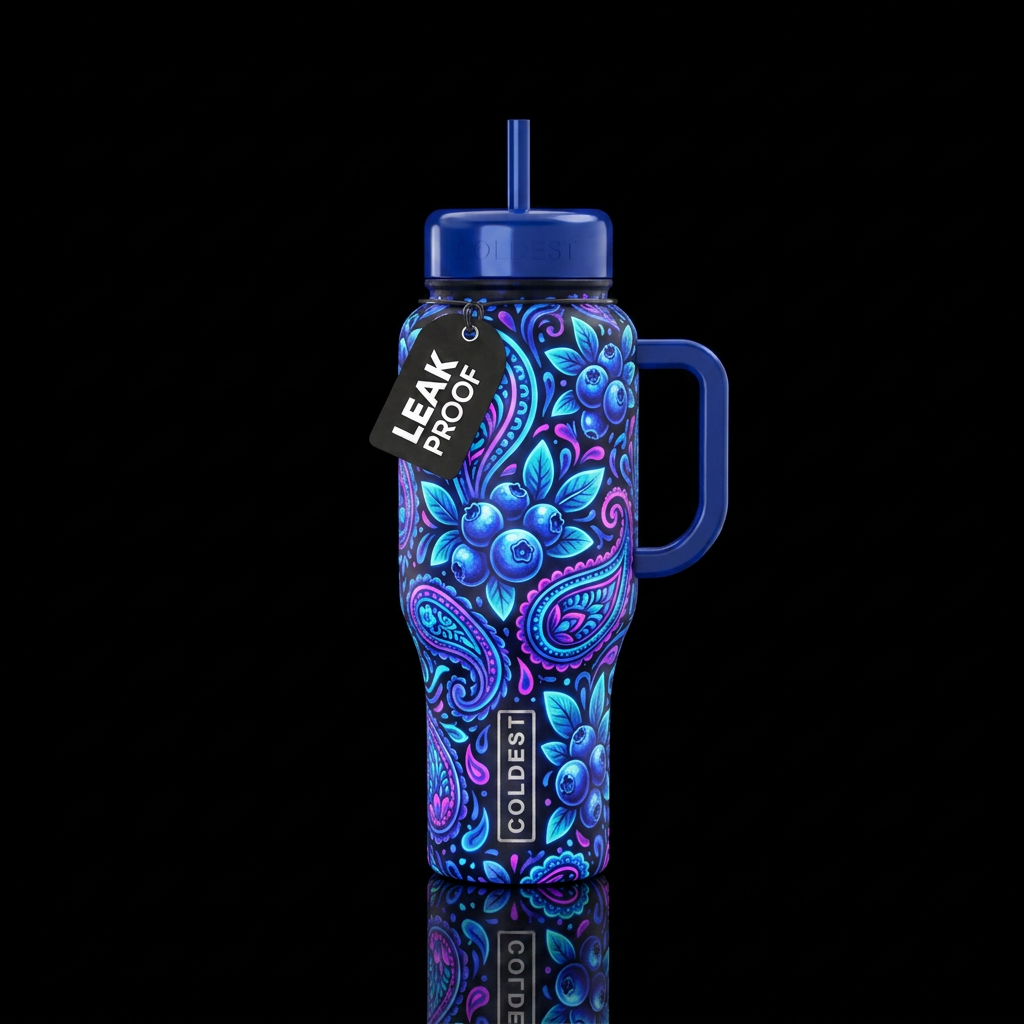 blueberry,, paisley, glowie water bottle design