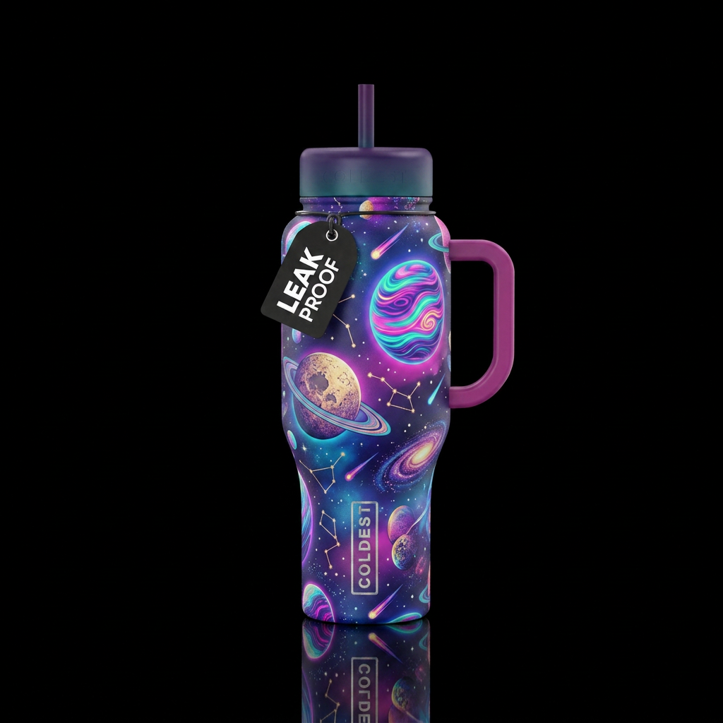vaporwave, space, planets, stars water bottle design