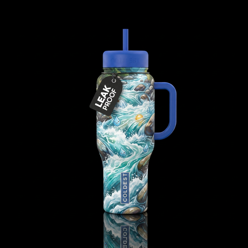 rushing rapids, happy mood water bottle design