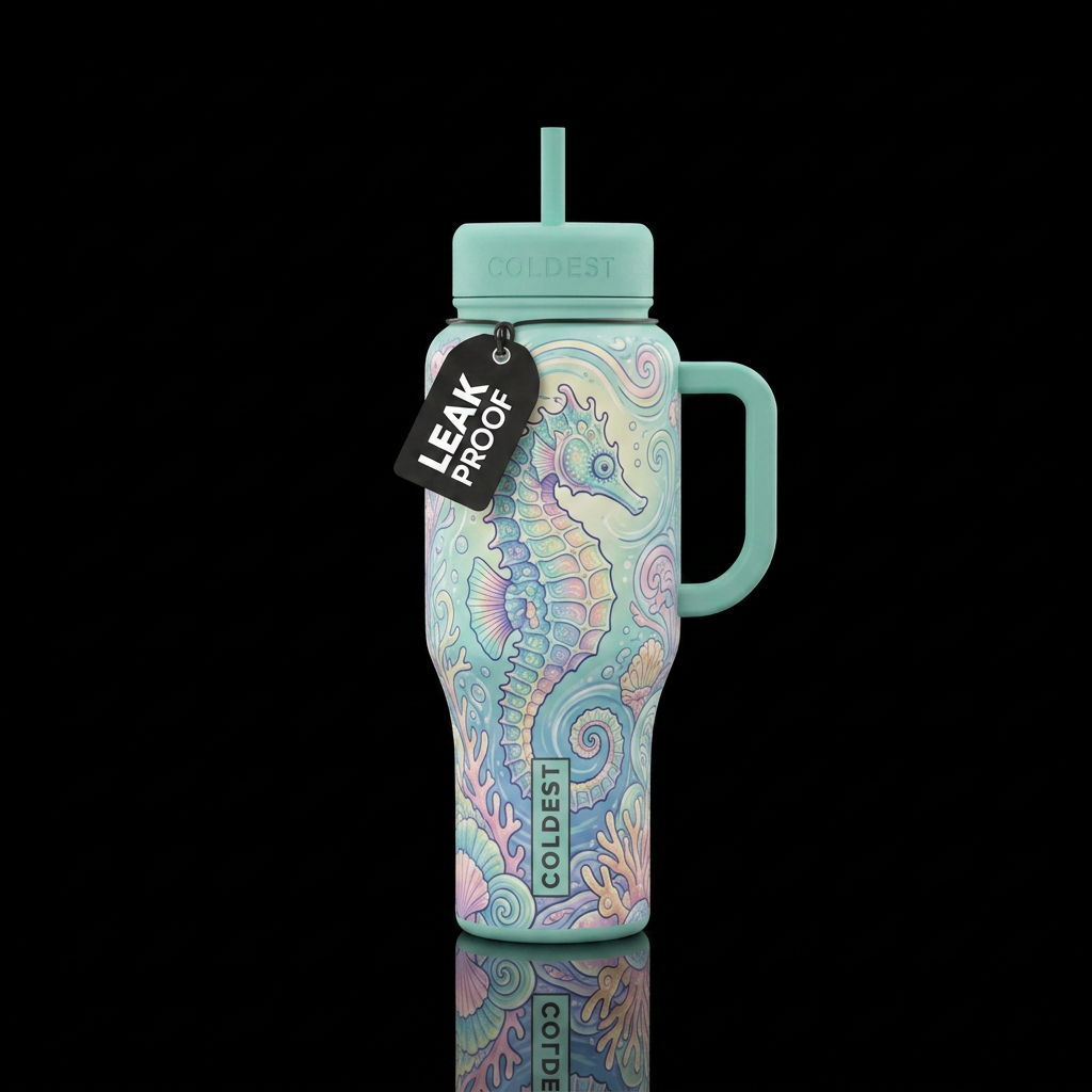 seahorse, captivating, pastel water bottle design