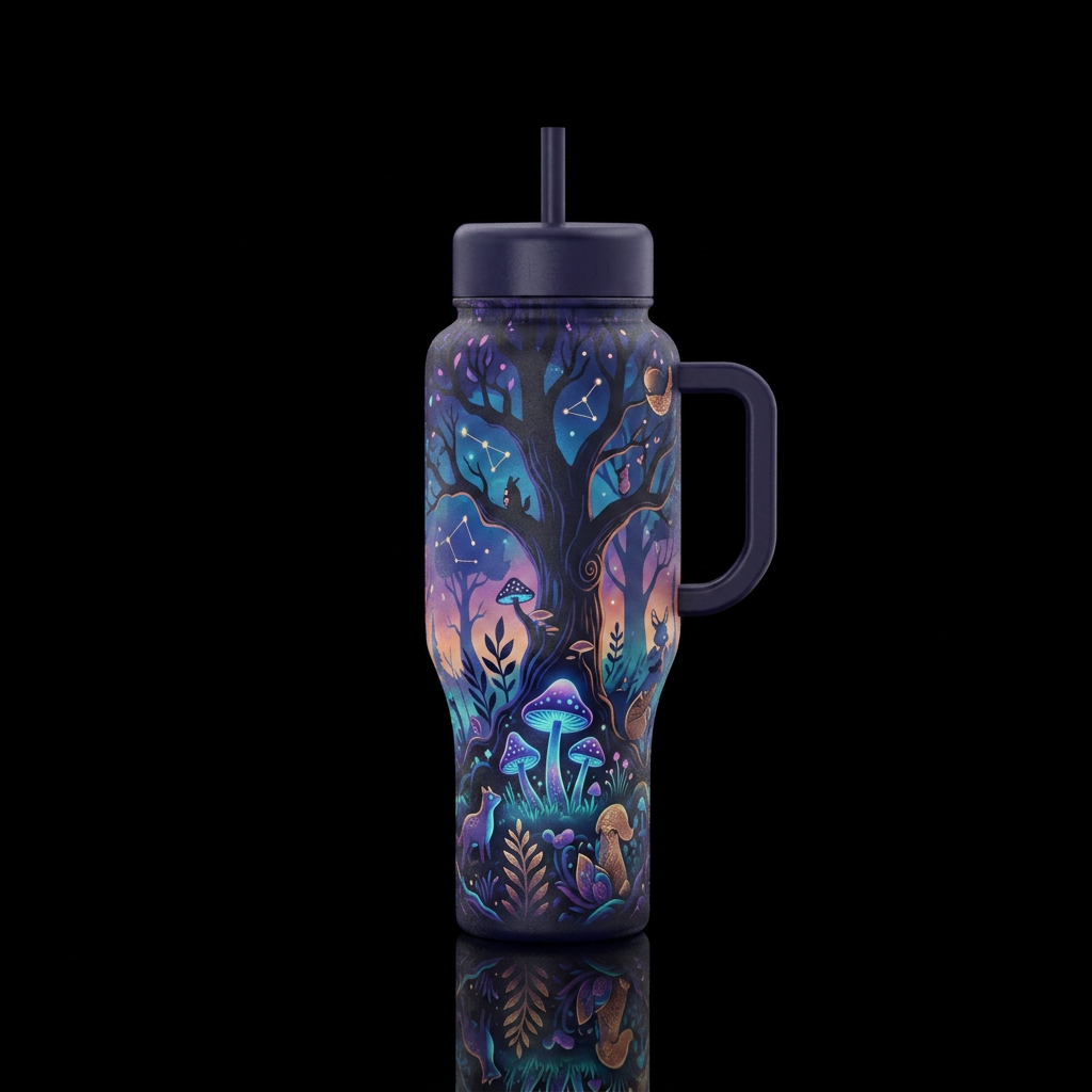twilight. forest. whimsical water bottle design