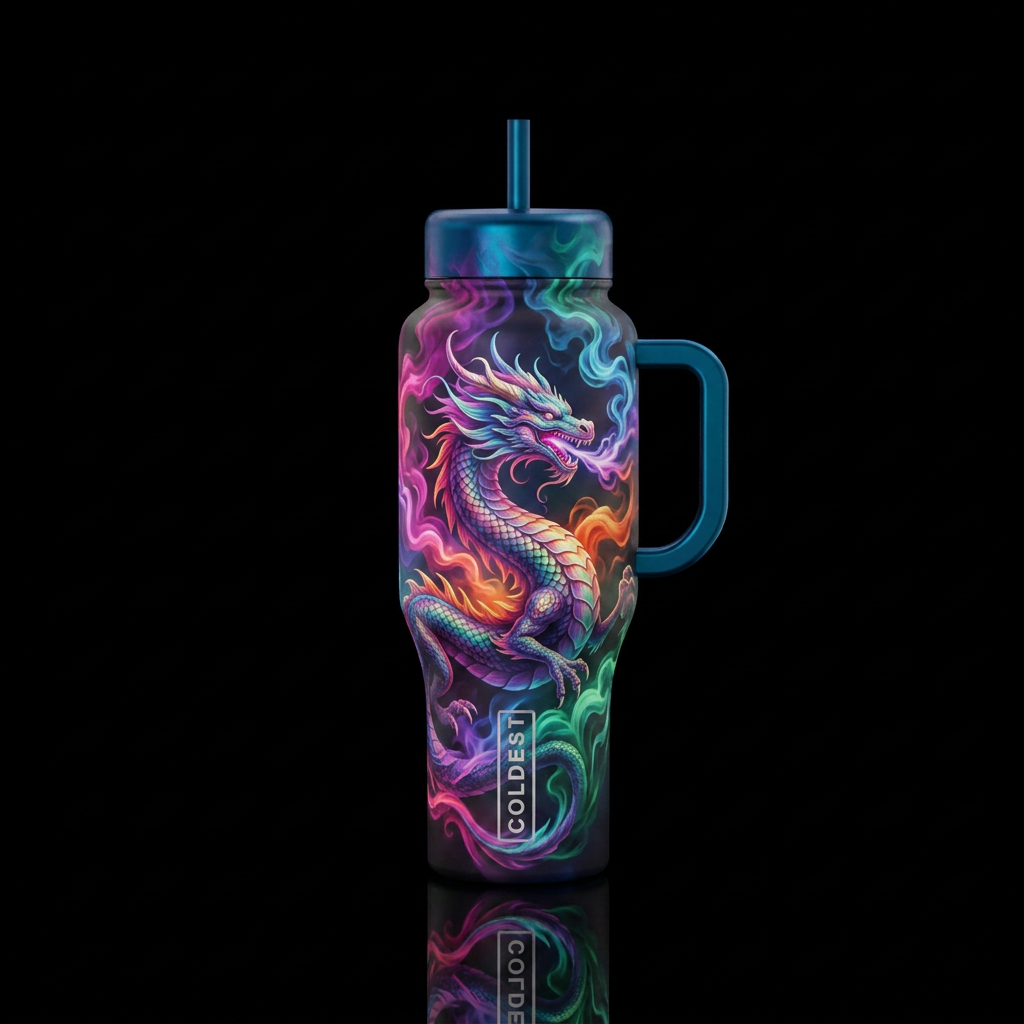 dragon, whimsical, smoke water bottle design