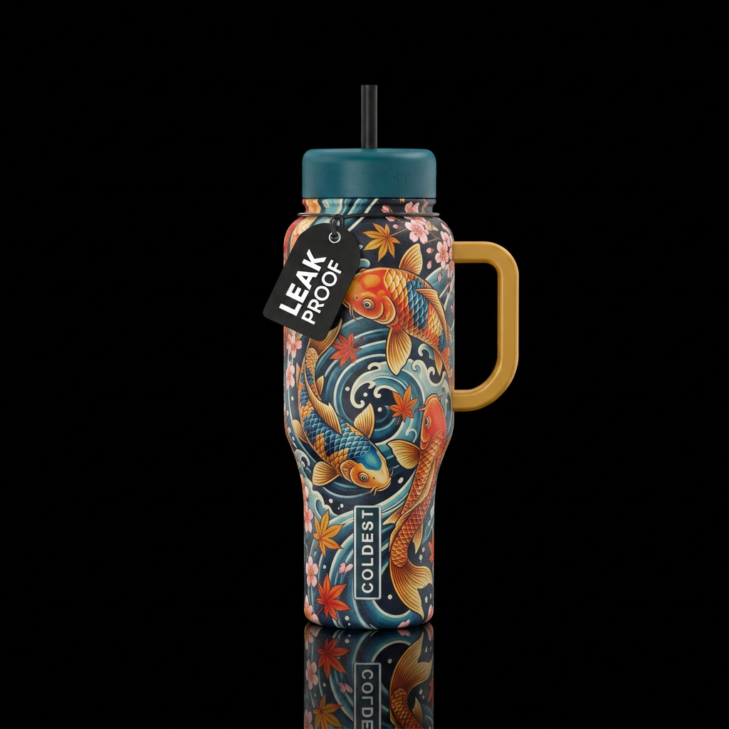 japanese, koi fish water bottle design