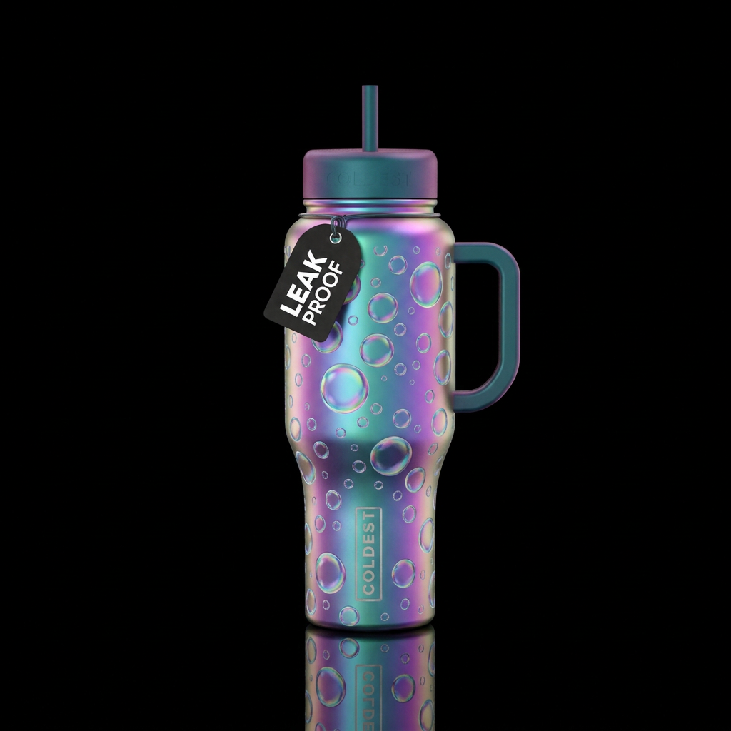 bubbles, whimsical, beautiul, irridescent water bottle design