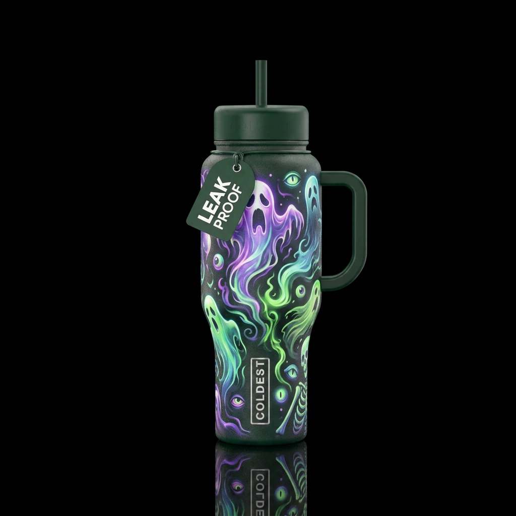 glowie, haunted water bottle design