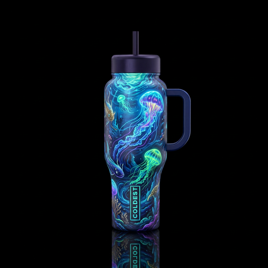 darkwave, deep sea, magical water bottle design