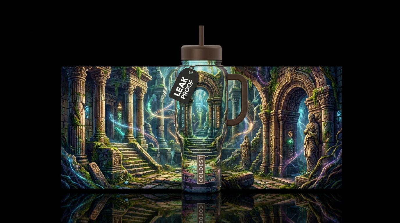 ancient ruins, ancient, magical, beautiul water bottle design