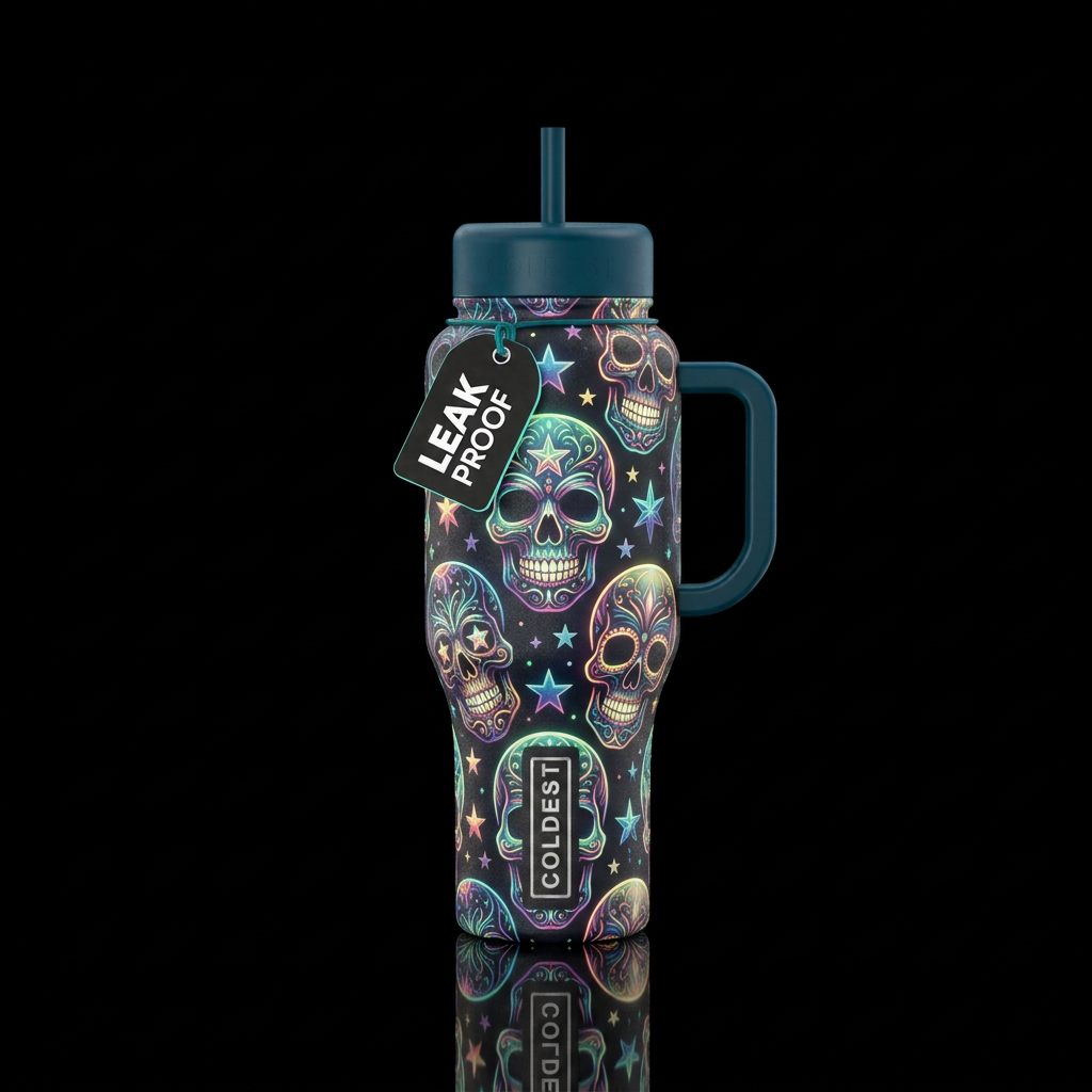 skulls, stars glowie water bottle design