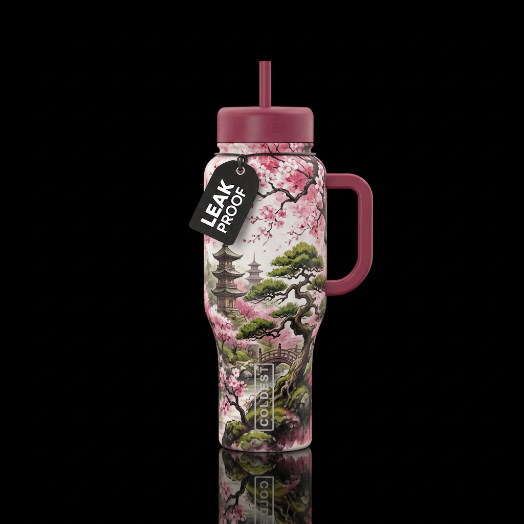 cherry blossom season, ancient, beautiul water bottle design