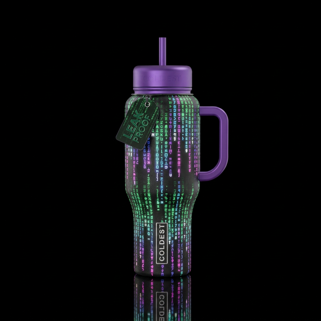 matrix, vibrant, glowie water bottle design