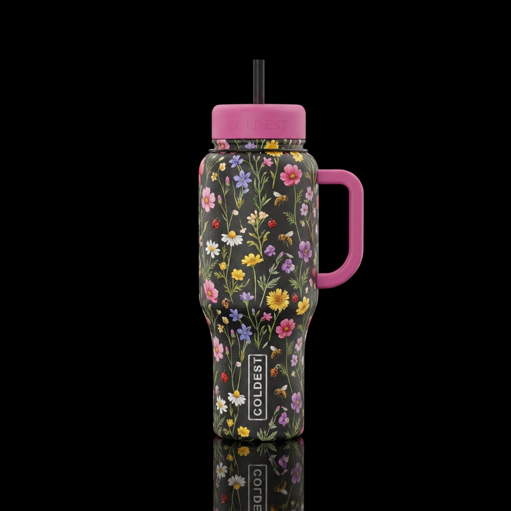 wildflowers, lady bugs, bees water bottle design