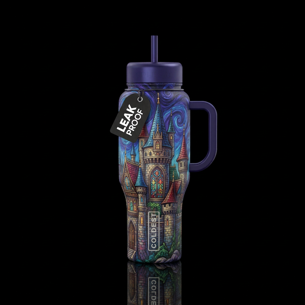 victorian, castle, beautiful. magical water bottle design