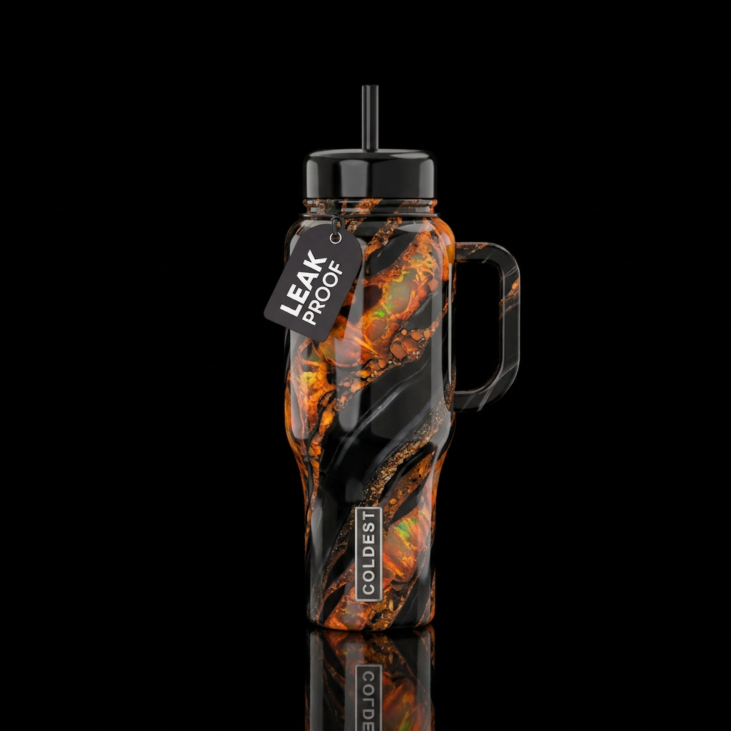 orange opal, black onyx water bottle design