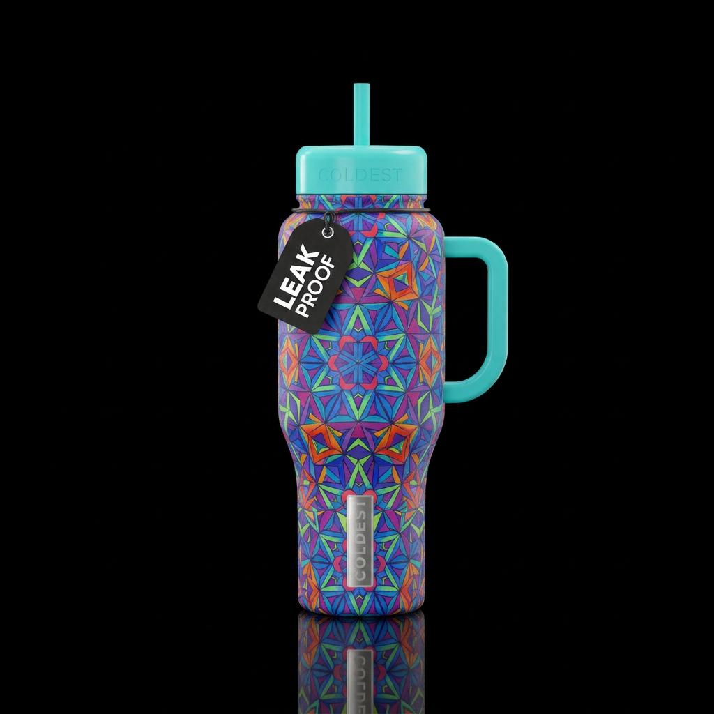 tessellation, vibrant water bottle design