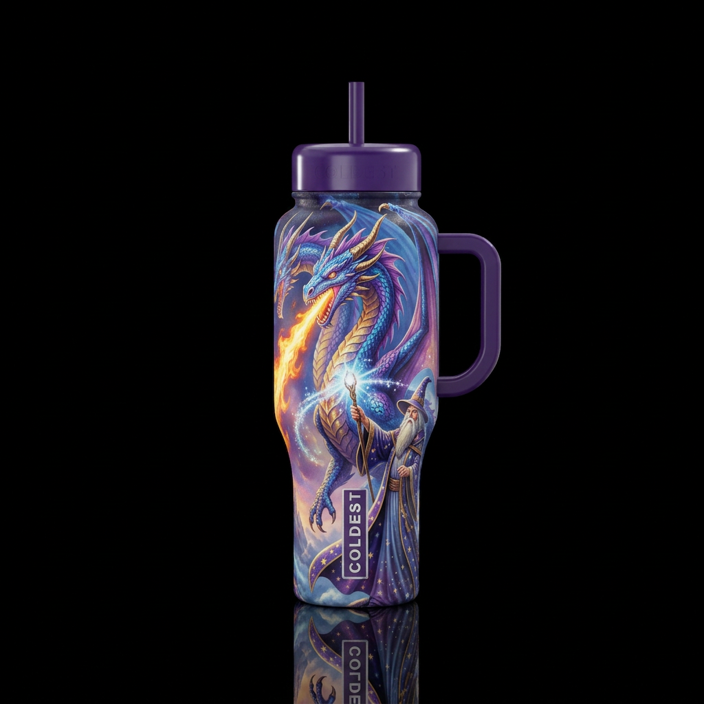 dragon, mythical, wizard water bottle design