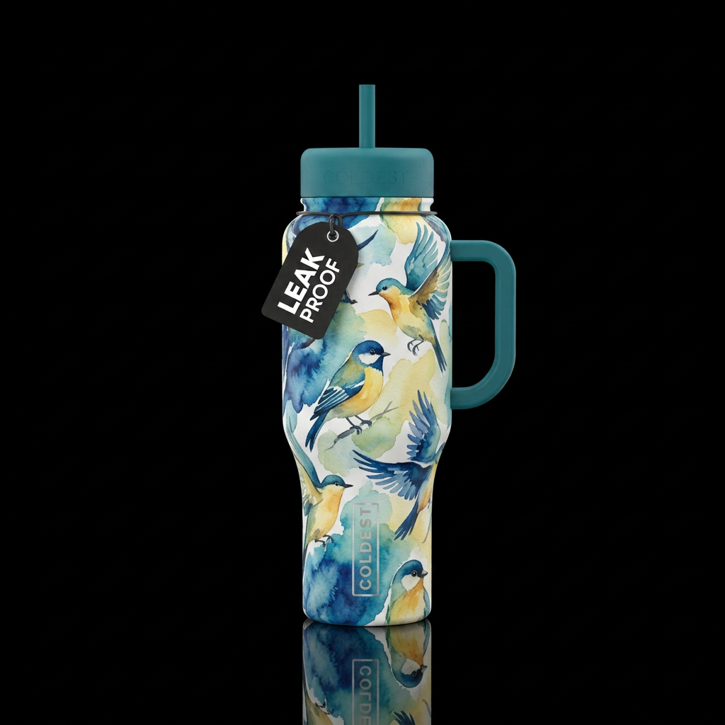 birds, painting, watercolor water bottle design