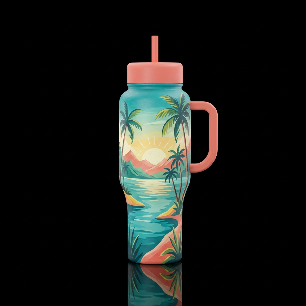 summer vibes, peaceful water bottle design