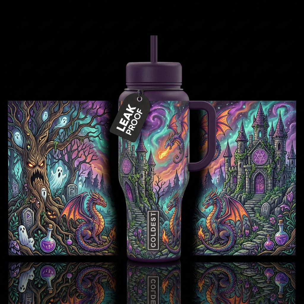 mythical, magic, haunted, fantasy water bottle design