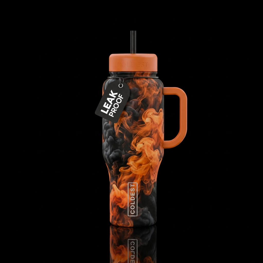 smoke, orange, black water bottle design