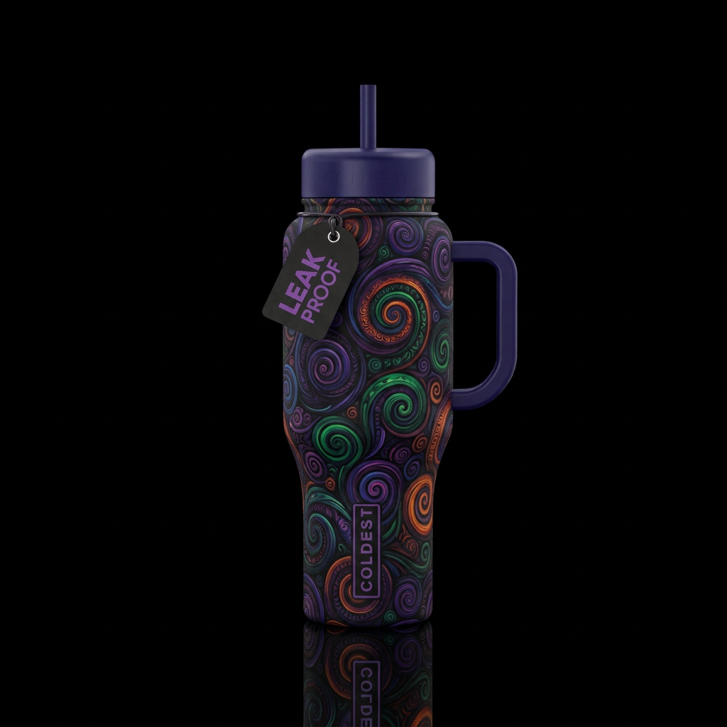 dark mood, spirals, swirls water bottle design