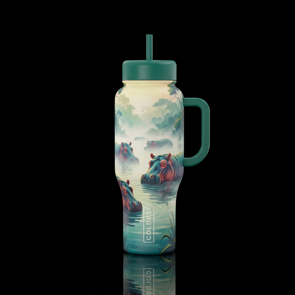 foggy morning, hippo water bottle design