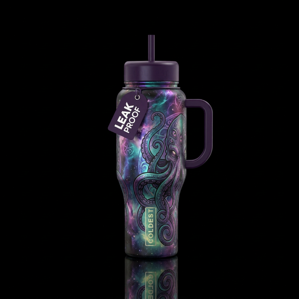 lovecraftian, chromatic water bottle design