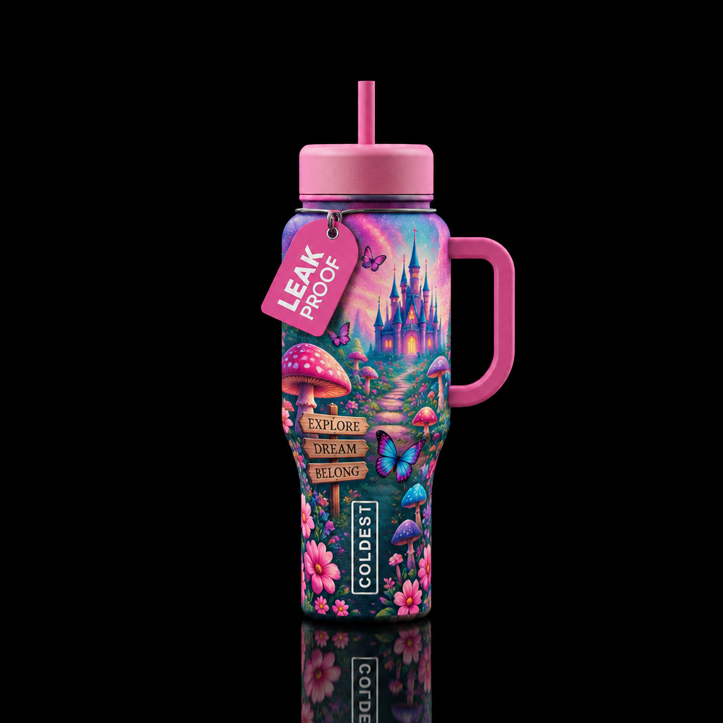 wonderland, whimsical water bottle design