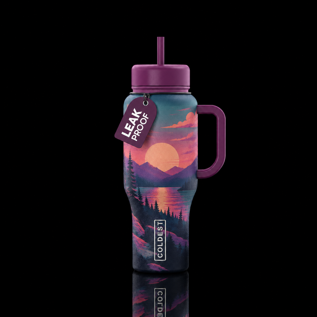 lo-fi, vibrant water bottle design