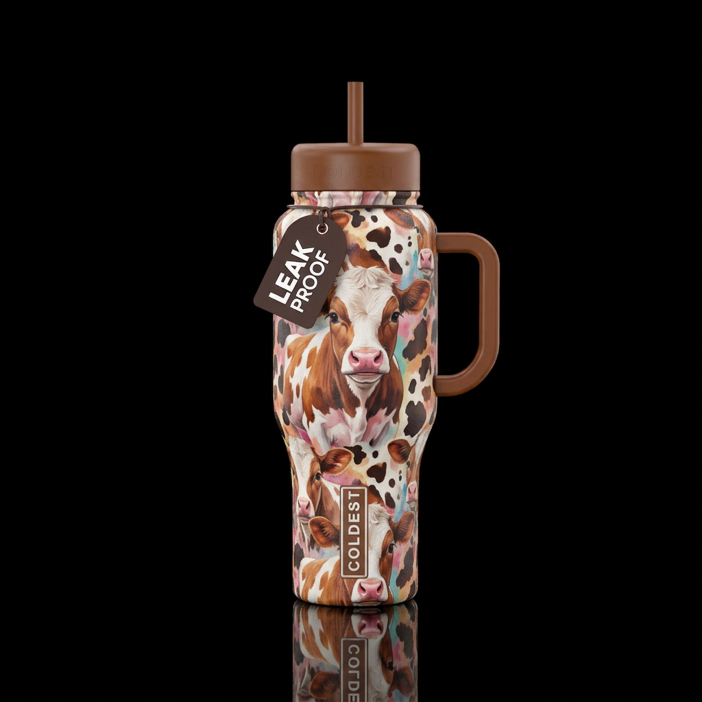 Baby cows cow print water bottle design