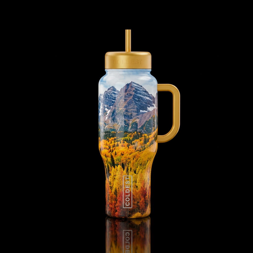 Rocky Mountains and fall aspen trees water bottle design
