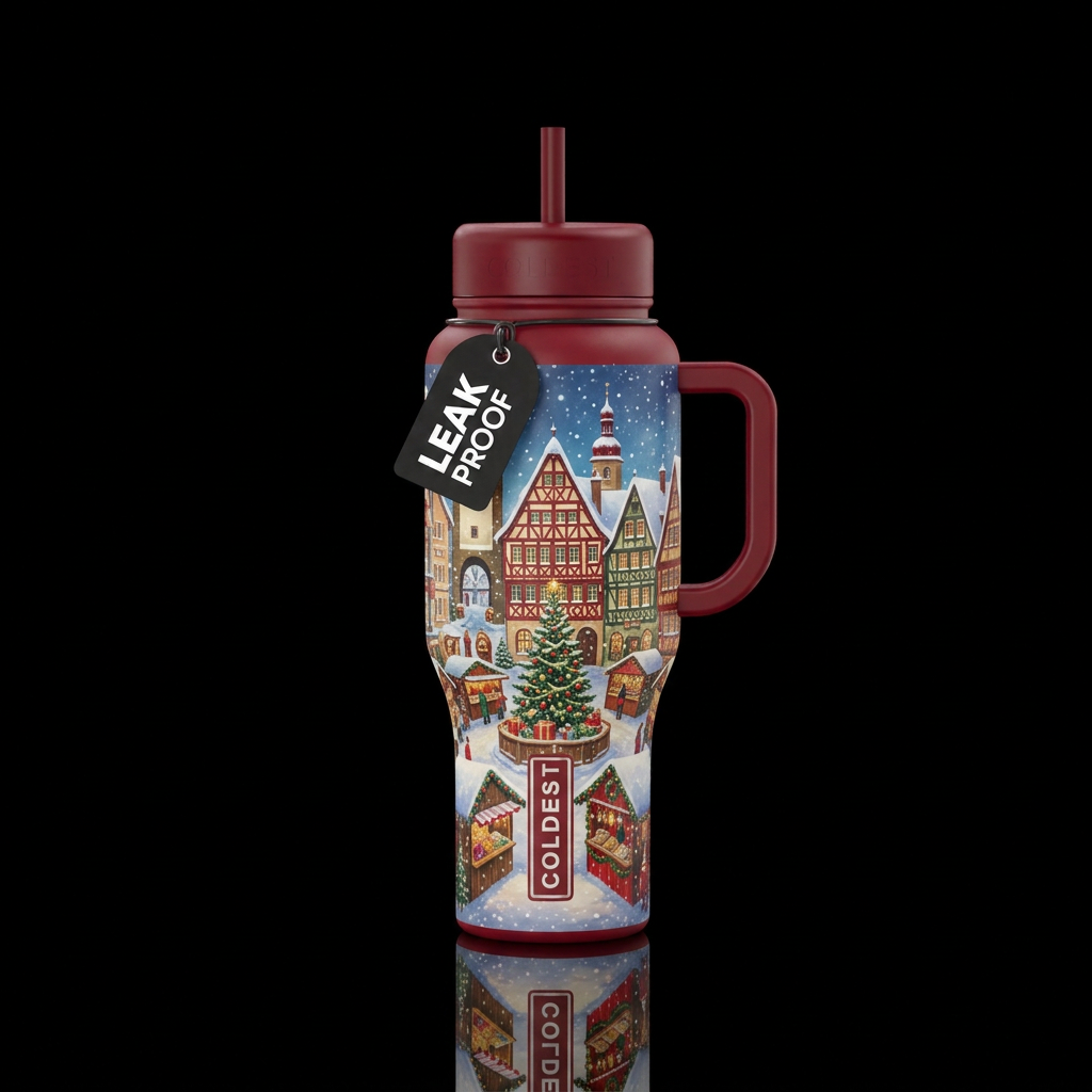 Bavaria Christmas town water bottle design