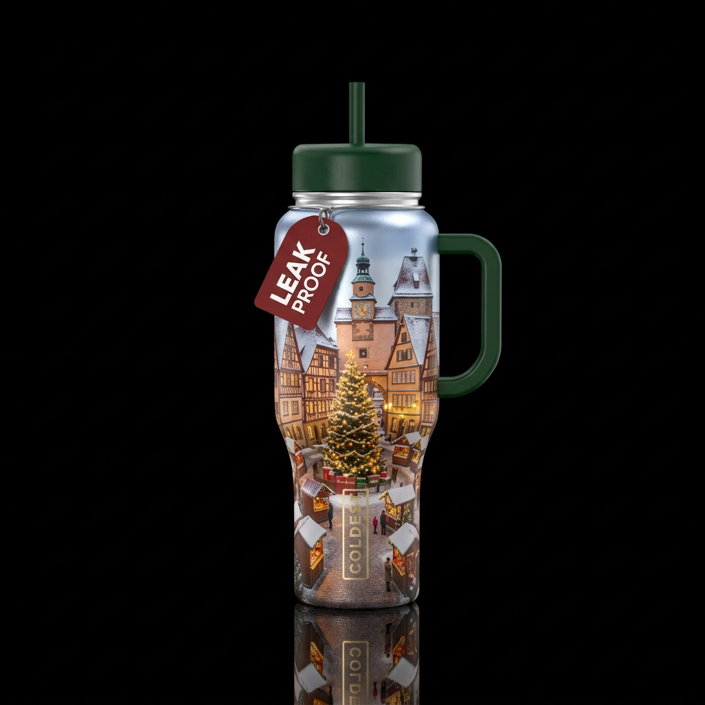 Bavaria Christmas town water bottle design