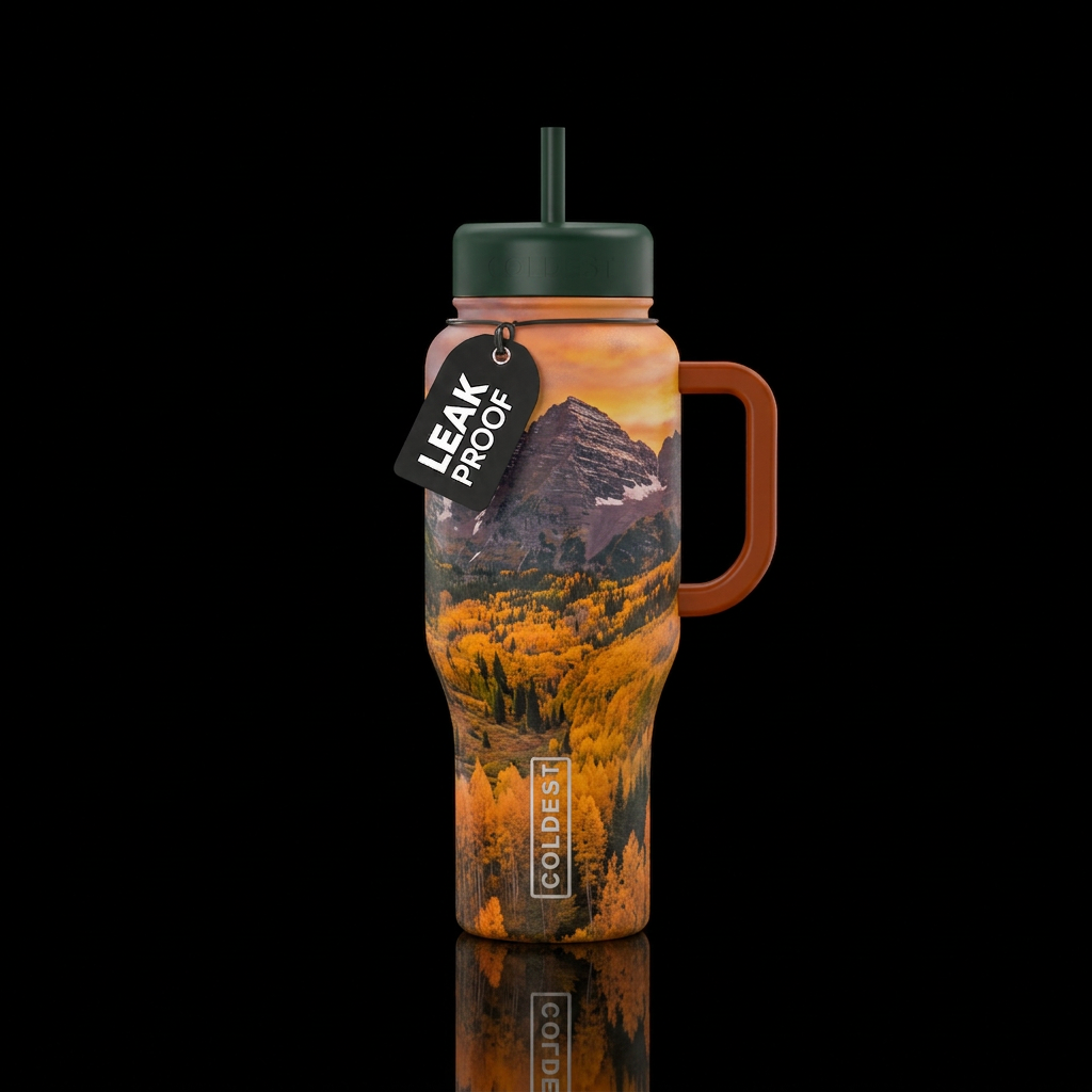 Rocky Mountains and fall aspen trees water bottle design