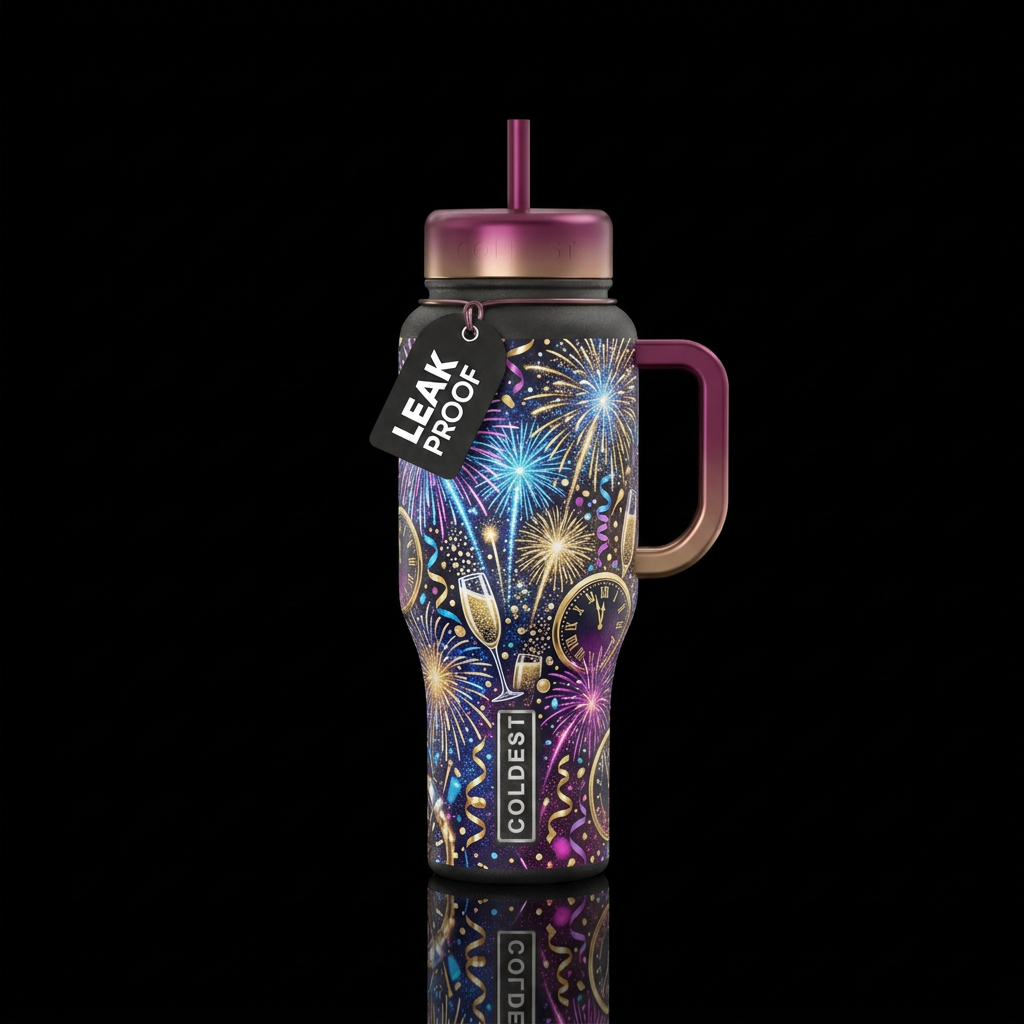New Years celebration. water bottle design