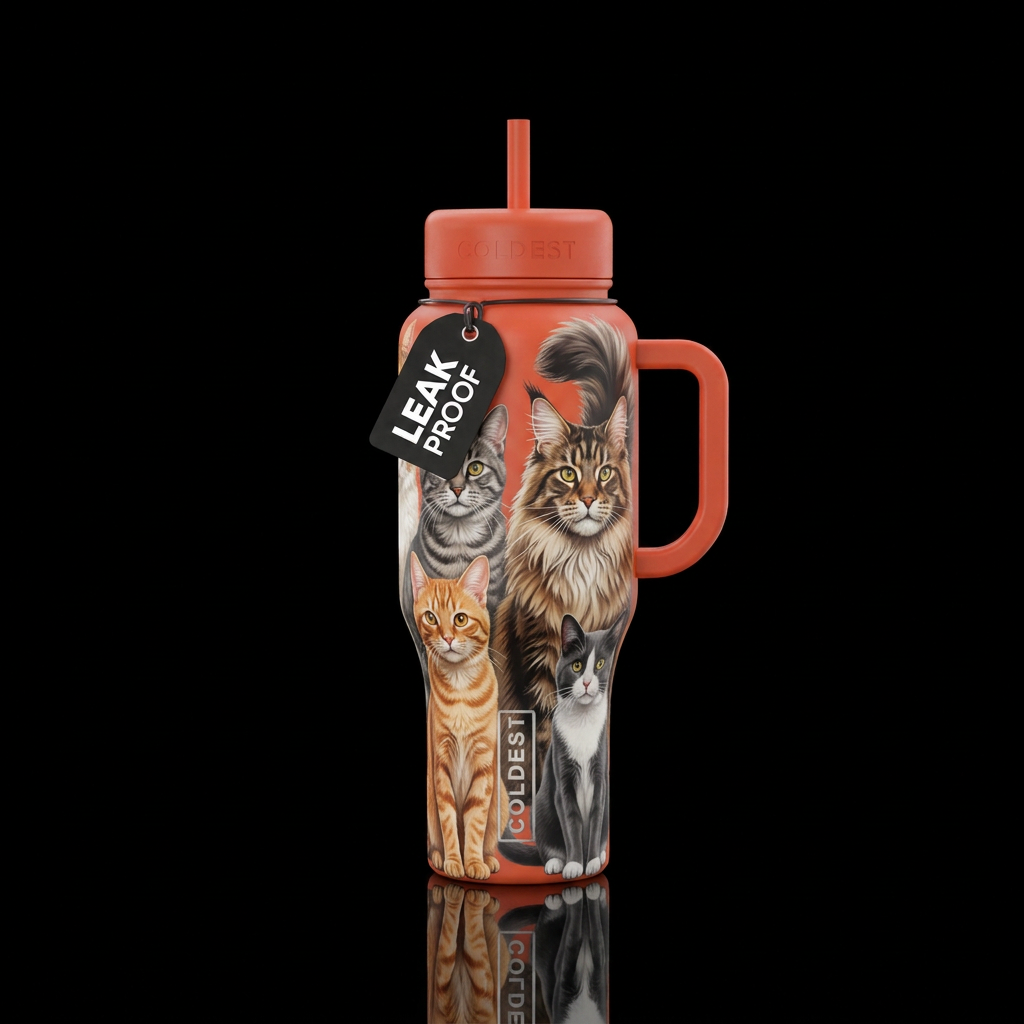 Orange tabby cat, grey tabby cat and Maine coone. ... water bottle design