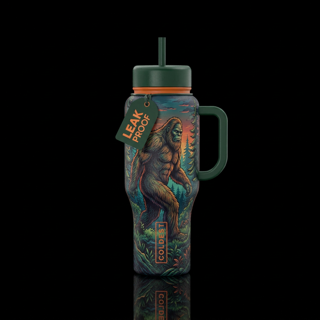 Sasquatch in the woods water bottle design
