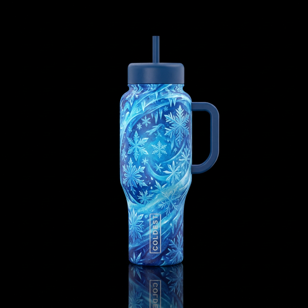 Frosty blizzard in different shades of blue water bottle design