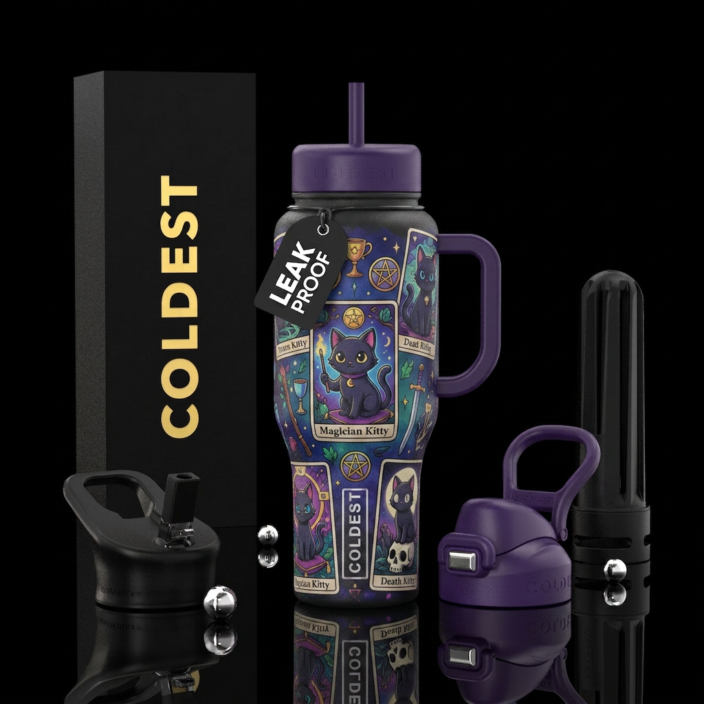 Tarot kitty water bottle design