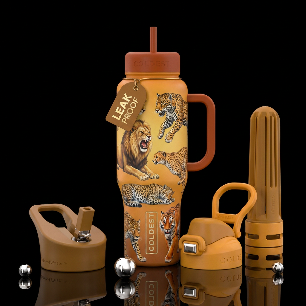 All breeds of big cats water bottle design