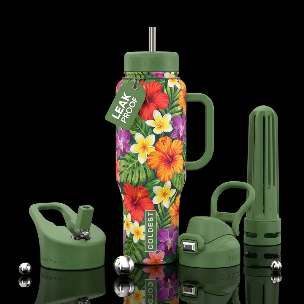 Colorful flowers of Hawaii water bottle design