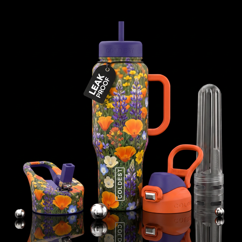 Flowers of California water bottle design
