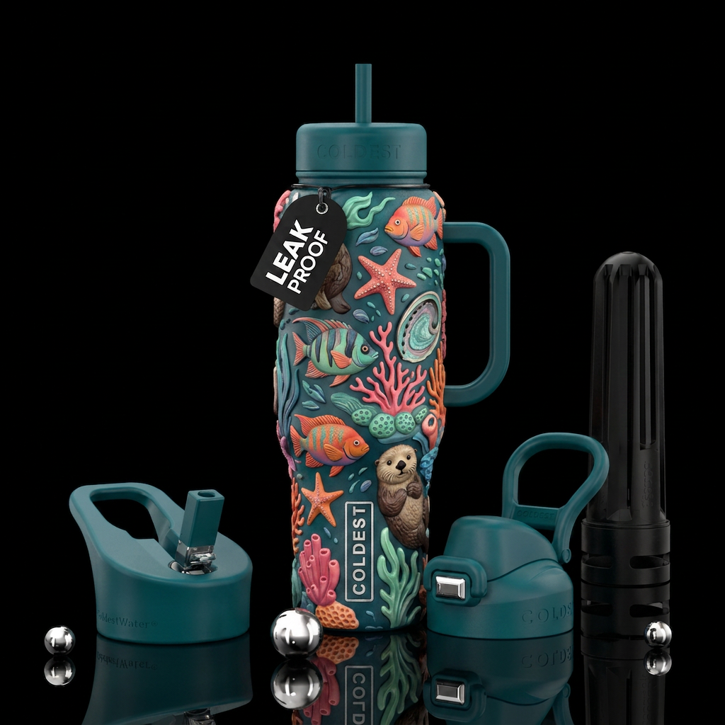Colorful Ocean fosh of California water bottle design